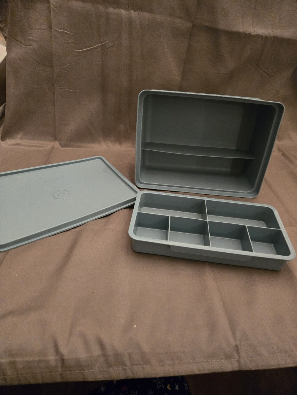 3 Pc Blue Tupperware Tuppercraft Stow n' Go Organizer Lid #1579-6 Base EUC